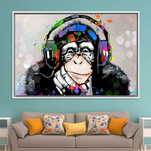 Elegant Printed Canvas Artwork: Vibrant Monkey Tempered Glass <b>Wall</b> <b>Art</b>,WHITE <b>FRAMED</b> CANVAS - Product Image 3
