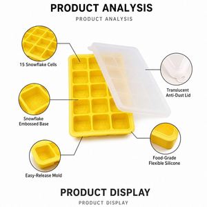 Moule à glaçons flocon de neige en silicone de qualité alimentaire avec couvercle, 15 cavités, démoulage facile, réutilisable, pour congélateur, OEM ODM - Product Image 3