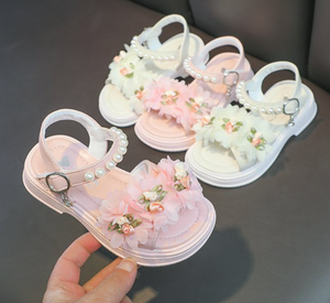 Sandales d'été personnalisées pour filles, à fermeture éclair, motif floral, fabrication OEM, style princesse, plates, avec bride de cheville et perles, pour fêtes - Product Image 4