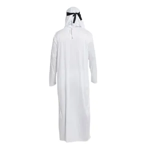 Tenues pour hommes : <span class=keywords><strong>Robe</strong></span> arabe des Émirats arabes unis, Thobe décontracté à manches longues et col rond, style Moyen-Orient, ensemble long Abaya pour hommes avec bandeau et sangle - Product Image 4