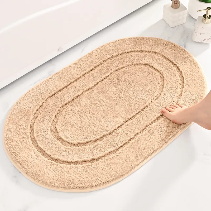 Özel Oval kaymaz banyo kapı ayak Mat rahat yumuşak emici mikrofiber banyo kilim düz renk banyo paspas