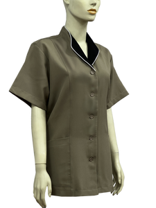 Blusa de uniforme de limpieza de oficina Formal para mujer-100% poliéster de manga corta con cuello en V marrón negro blanco adorno de secado rápido transpirable - Product Image 2