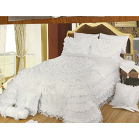 Parure de lit florale patchwork faite main, style victorien rétro glamour - Linge de lit en satin soyeux et tulle à volants, textiles de maison de luxe