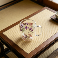 Tasses en verre à double paroi élégantes et résistantes à la chaleur, avec fleurs séchées, pour fêtes, maison et café – Vente chaude