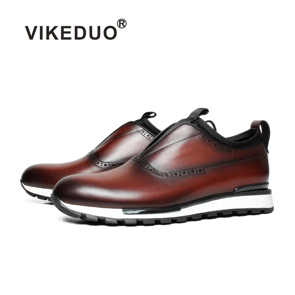 Vikeduo Hand Made Alibaba Online Shopping Brown Real Leather Lazy Shoe Italian Style Men Shoes Sneakers