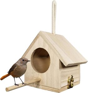 JUNJI Maison d'oiseaux en bois solide et durable Petite taille Trou d'accès suspendu pour la maison de nidification Conception simple pour la nidification des perroquets - Product Image 1