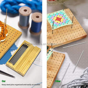 Planche de blocage en bois fabriquée à la main pour tricoter les amoureux du Crochet Granny Squares Stand Boîtes d'artisanat en bois en acier inoxydable Signes muraux - Product Image 5