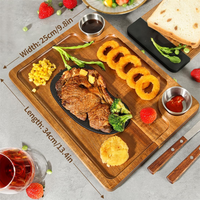 Plateau de service rectangulaire en bois à prix abordable, assiette à steak en bois pour restaurant, cuisine occidentale, barbecue