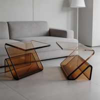 Moderner Bernsteinfarbener Z-förmiger Acrylhocker Luxuriöser Transparenter Schminktisch-Stuhl für Schlafzimmer Ankleidezimmer Ecktisch