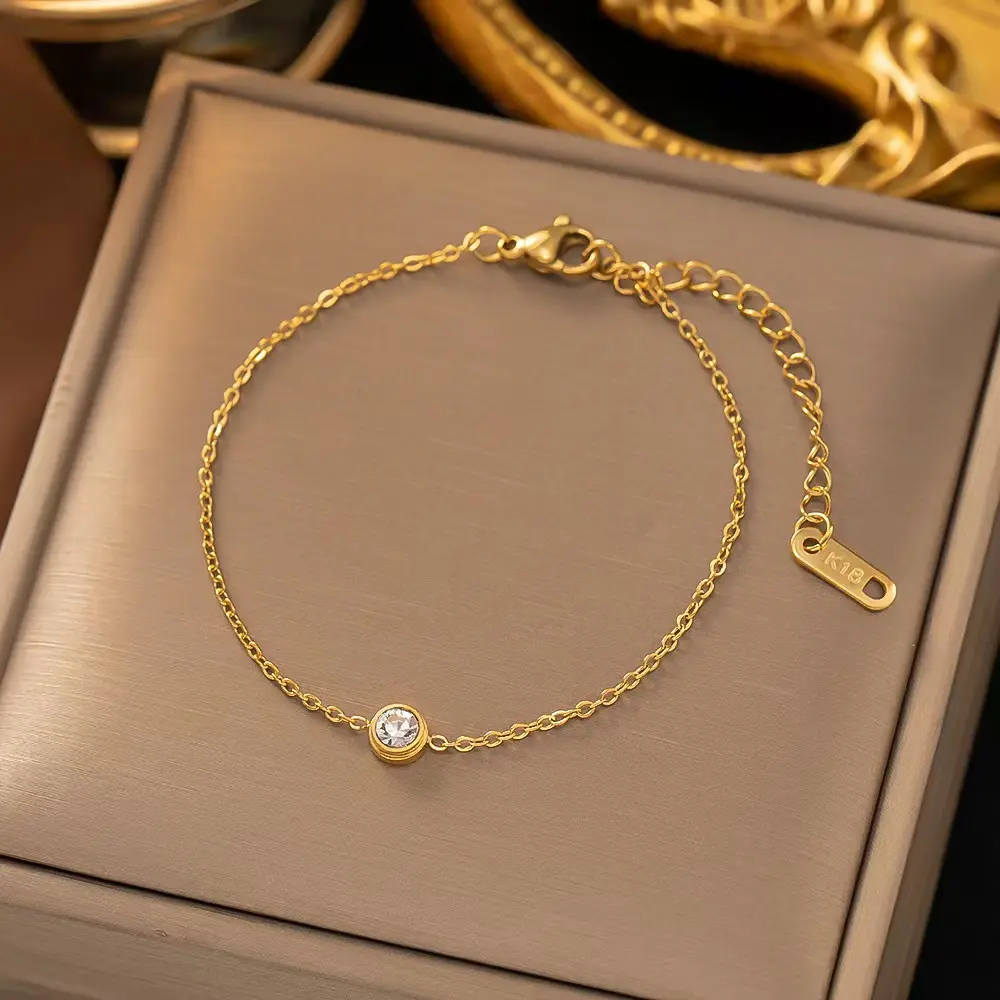 Stainless steel jewelry wholesale women's simple zircon bracelet, gold small bean bracelet