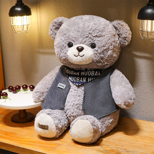 Adorable ours en peluche gris avec vêtements et écharpe, animal en peluche doux, cadeau de la Saint-Valentin ou d'anniversaire pour petite amie - Product Image 1