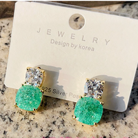 Boucles d'oreilles pendantes personnalisées à double carré de pierres, zircone cubique taille coussin, bicolores, pour femmes, usage quotidien