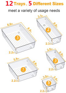 Set da 12 pezzi <span class=keywords><strong>organizer</strong></span> per cassetti trasparenti <span class=keywords><strong>organizer</strong></span> per <span class=keywords><strong>scrivania</strong></span> da ufficio in acrilico con cassetto - Product Image 2