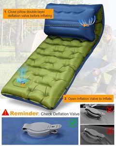 Matelas de couchage auto-gonflant en TPU de 5,9 pouces d'épaisseur avec oreiller intégré et pompe à pied, étanche et pliable pour le camping et la randonnée (Vert) - Product Image 2
