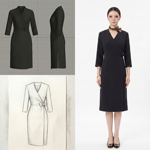 Conjunto de Traje para <span class=keywords><strong>Mujer</strong></span>, Vestido Cruzado Negro con Cuello en V, Manga 3/4, Transpirable, 100% Poliéster, Formal, Profesional, para Personal de Oficina - Product Image 1