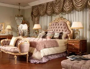 OE-FASHION европейские антикварные дизайнерское французское королевская спальня розовый бархатистый материал; Цвета слоновой кости двуспальная кровать мебель для спальни