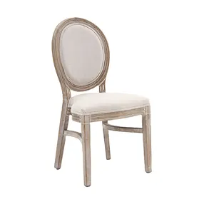Chaises de salle à manger Beige, chaise de salle à manger de campagne française, chaise de salle à manger française à dos rond avec pieds en bois