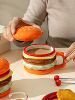 Mug à café en céramique en forme de hamburger avec couvercle style pain, tasse à thé créative en porcelaine pour la décoration de la maison, cadeau amusant pour les fêtes, usage quotidien
