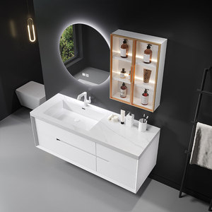 <span class=keywords><strong>Mobile</strong></span> <span class=keywords><strong>Bagno</strong></span> Sospeso Bianco con <span class=keywords><strong>Cassetti</strong></span> Scanalati Diagonali, <span class=keywords><strong>Mobile</strong></span> Laccato, Lavabo Integrato a Sinistra - Product Image 3