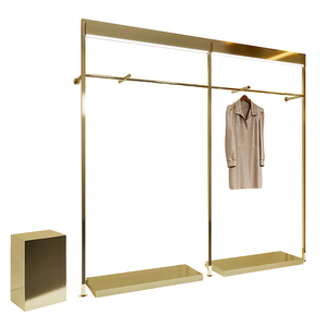 Customize Size Boutique Shop Clothes <strong>Coat</strong> Hanger Standing With LED <strong>Heavy</strong> <strong>Duty</strong> Clothing Wall Mount Rack Gold Display <strong>Stands</strong> - Product Image 4