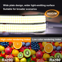 Bande LED COB Super Lumineuse SXZM 24V, 3 Rangées, 960 LED, Version Large de 15mm, Ruban Lumineux Flexible pour Projets Commerciaux et Bureaux