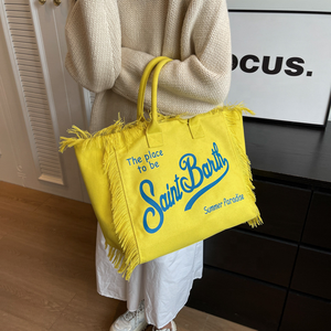 Tendance de la mode femmes grande capacité voyage décontracté rayé à la main gland sac à main léger luxe toile fourre-tout - Product Image 5