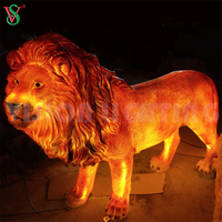 Statue de lion éclairée en fibre de verre FRP, décoration, sculpture d'animal lion 3D avec lumière LED pour zoo, jardin, décoration extérieure