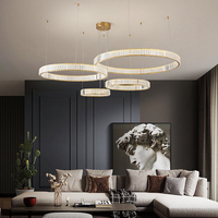 Lustres modernes en cristal à LED, 3 anneaux, luminaire de plafond, suspension en cuivre réglable, télécommande, 3200K/4200K/6500K