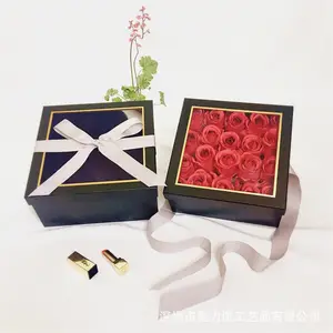 오픈 창 활 사각형 선물 상자 손으로 꽃 두 조각 세트 선물 상자 장미 투명 뚜껑 깜짝 종이 꽃 상자
