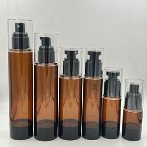 Flacone Airless in Plastica Ambrata per Cosmetici e Cura della Pelle, 15ml 30ml 50ml 80ml 100ml 120ml, per Lozioni, Creme, Sieri, con Pompa e <span class=keywords><strong>Spray</strong></span> - Product Image 1