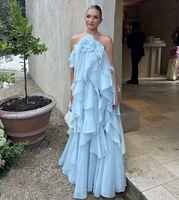 Robes de soirée pour femmes, robe à fleurs superposée, robe dos nu sans manches, robe maxi d'été