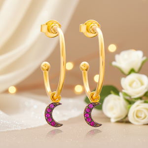 Pendientes de Aro Colgantes con Forma de Luna Creciente, Hechos a Mano, Chapados en Oro, Elegantes y Modernos, Joyería Turca de Plata 925 para Bodas - Product Image 3