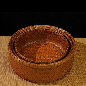 Handmade Bamboo Woven <b>Basket</b> Set Round Fruit Bowl <b>Storage</b> Container Kitchen Household Snack Pastry Organizer Small Medium <b>Large</b> - Product Image 4