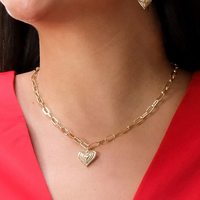 Collier personnalisé en acier inoxydable plaqué or 18 carats avec chaîne trombone et pendentif cœur superposé, bijou rétro à double cœur