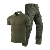 Ensemble uniforme tactique camouflage respirant et durable pour homme, comprenant un t-shirt à manches courtes et un pantalon en toile imperméable vert olive