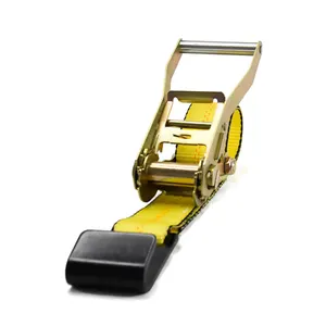 FORCENTRA Amarre de trinquete de poliéster amarillo de alta resistencia para correas de amarre de seguridad de carga con correa de carga de gancho plano