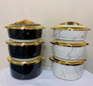 Space Saving 3Pcs 1.5L 2L 2.5L Insulated Hot Pot S Shaped Gold <strong>Knob</strong> Double Wall Food Container Ramadan Festival Africa Banquet - Product Image 1