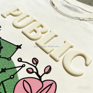 เสื้อยืดผู้ชายทรงบ็อกซี่ พิมพ์ลายกราฟิกโลโก้ยาง 3 มิติ แบบ OEM สั่งทำได้ คอกลม สไตล์สตรีทแวร์ แขนสั้น ผ้าหนา - Product Image 2