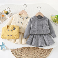 Ensemble jupe et pull pour filles, automne-hiver, nouveau modèle, ensemble tricoté à double boutonnage, style coréen, robe élégante et simple pour petite fille, robe de princesse