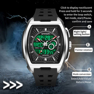 Reloj Digital SANDA 5118 con Correa de Goma en Forma de Barril para Hombre, Resistente al Agua, Luminoso, Multifuncional, Cronógrafo, Tres Zonas Horarias - Product Image 3