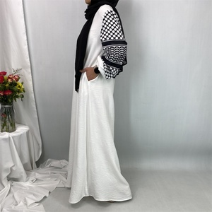 Elegant Soft Linen Abaya Robe With Palestine Keffiyeh <b>Printed</b> Sleeve Detailing Modest <b>Islamic</b> Women Clothing for Ramadan 6827 - Product Image 6