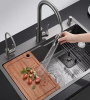 Évier de cuisine double Nano Noir en acier inoxydable 304, fait main, grand format, à encastrer, poste de travail moderne pour maison, hôtel, vente en gros, OEM