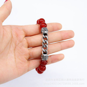 yunnique <b>Red</b> Agate Beads <b>Bracelet</b> 10mm Tibetan Silver Chain Unisex Jewelry Gift - Product Image 4