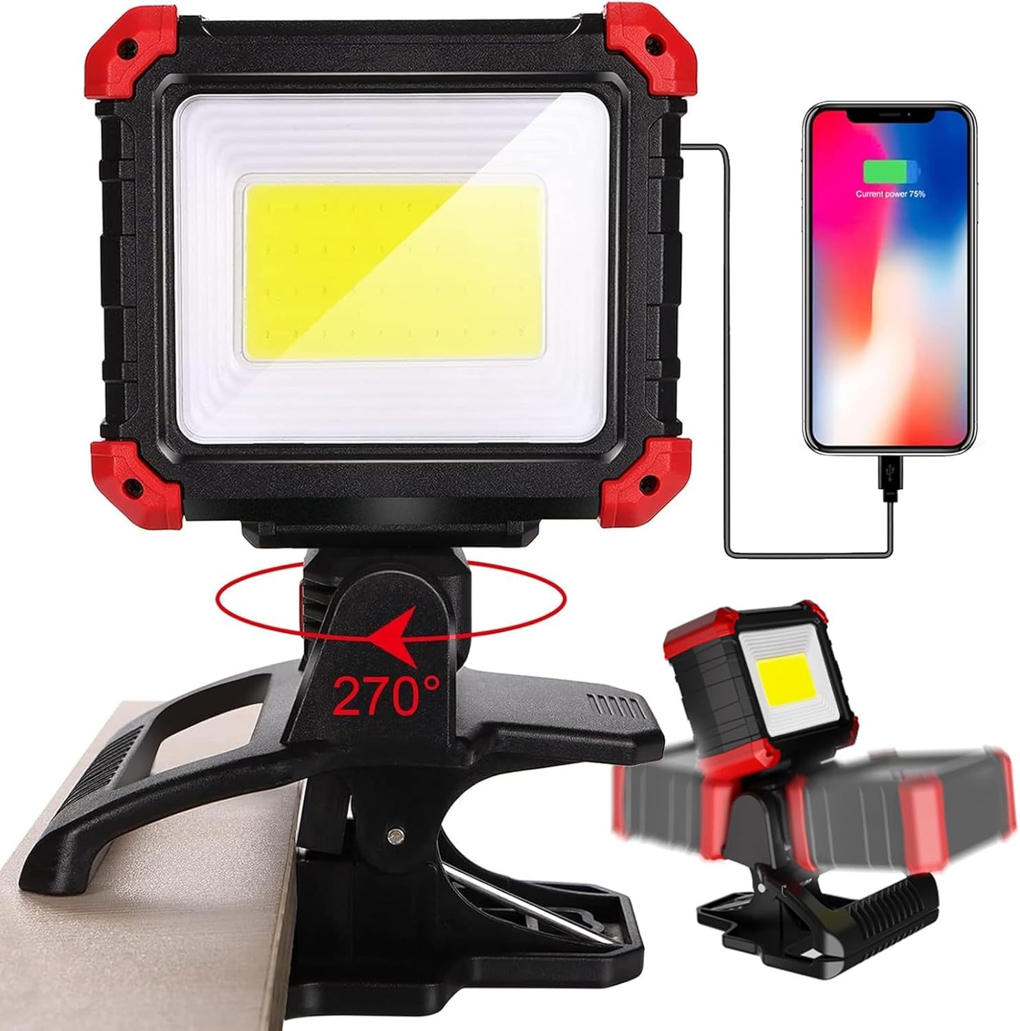 2100LM Super Bright 3 Light Modes COB Lithium Battery Rechargeable 10000 Hours Work Light Magnetic Clamp for BBQ Jobsite