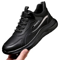 Chaussures à lacets pour hommes prêtes à être expédiées, couleur unie, rehaussantes, respirantes, à semelle épaisse, style décontracté et habillé