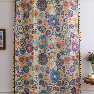 Fenêtre bohème à pompons transparents-Cercles peints à la main 100% polyester, bloquant les UV et filtrant la lumière pour salon/café/chambre à coucher - Product Image 2