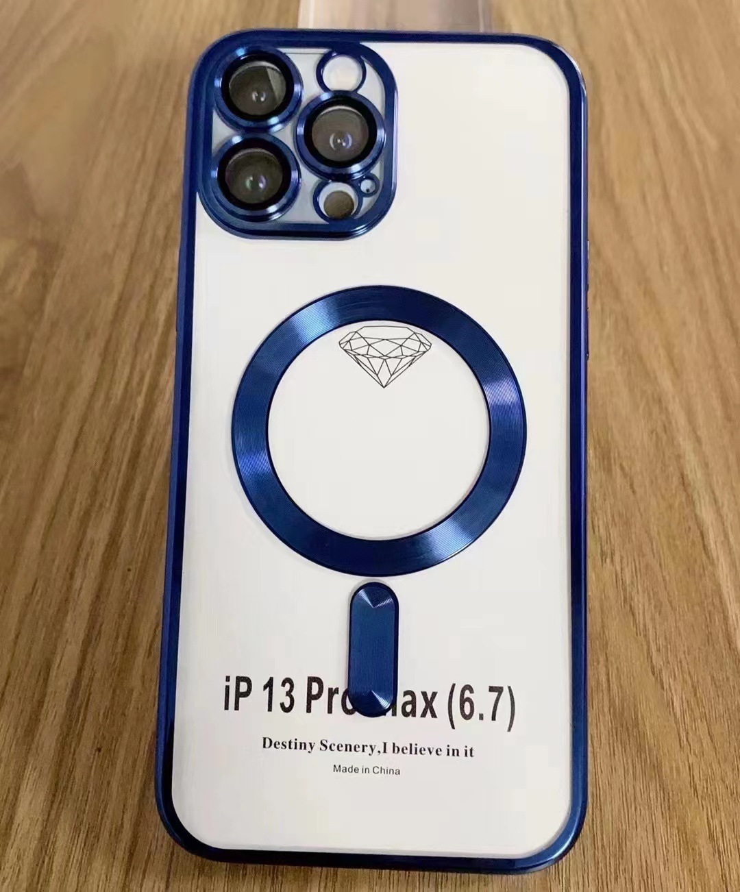 Coque magnétique à motif CD avec lentille en verre bleu foncé