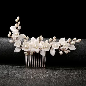 2021 Hot new Wholesale fashion party woman wedding White ceramic flower design boho bridal hair accessories