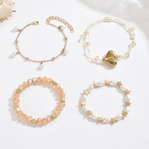 Cross-border European and American Bohemian style heart-shaped faux pearl beaded star <b>bracelet</b> <b>set</b>, multi-layered woven jewelry - Product Image 3