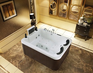 Baignoires de luxe à double jet pour massage, baignoire rectangulaire en bois avec TV élévateur, <span class=keywords><strong>bain</strong></span> de tourbillon, livraison gratuite - Product Image 3